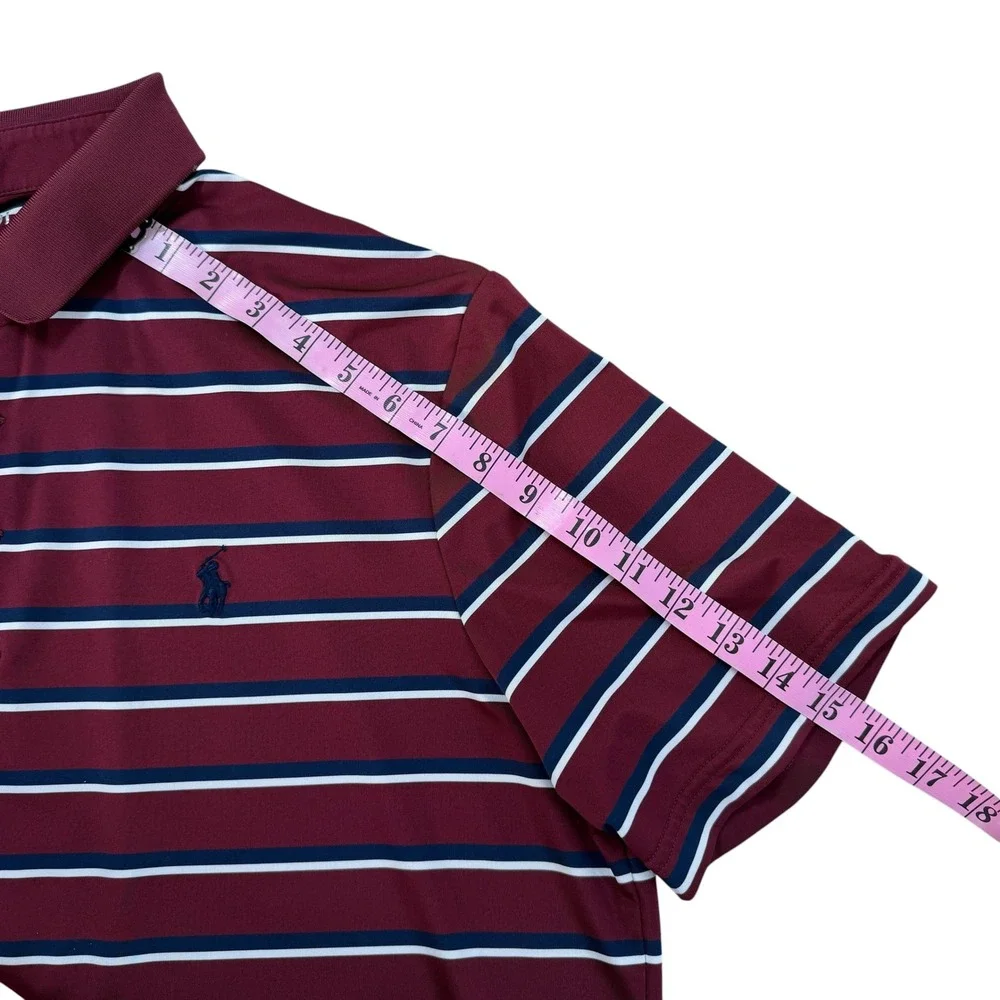 Polo Ralph Lauren Performance L Burgundy Striped Short Sleeve Polo Golf Shirt